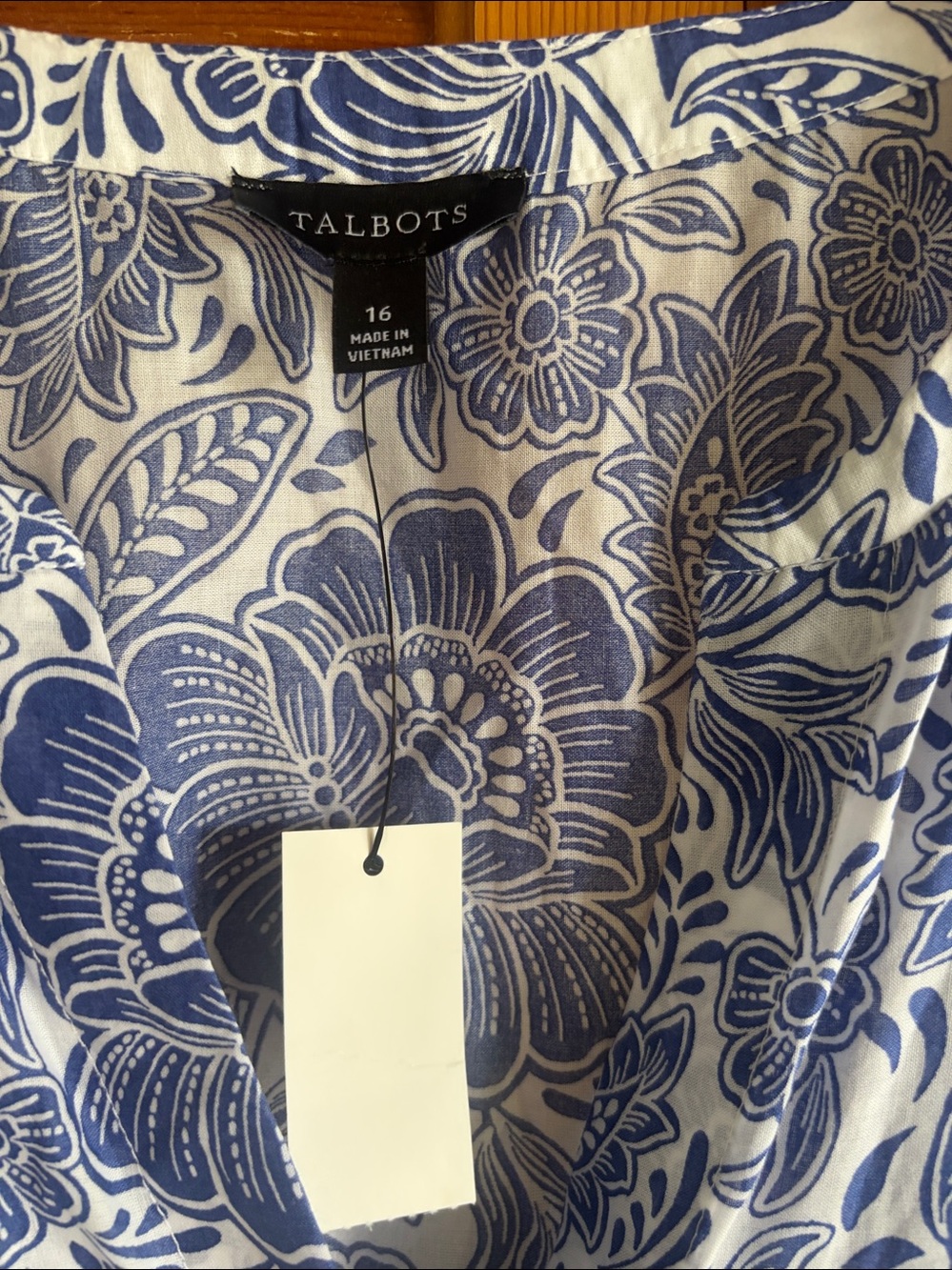 Talbots Puff Sleeve Fit & Flare Belted Blue Floral Front Button Dress Size 16 NW - Picture 6 of 10